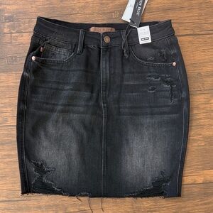 Judy Blue Black Magic Jean Skirt Medium NWT High Waist Distressed Denim